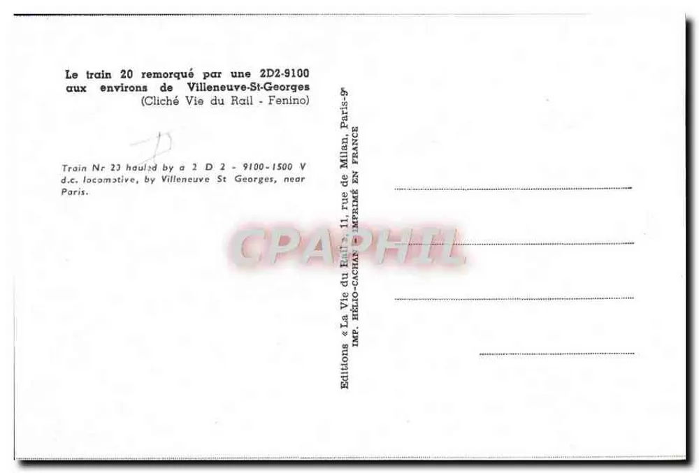 Zug 20 gezogen von einer 2D2-9100 — in der Nähe von Villeneuve-St-Georges — Éditions « La Vie du Rail » - Rückseite