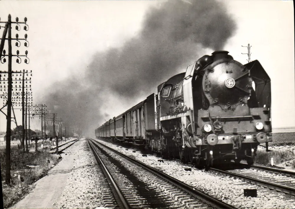 Trem a vapor — Região Ocidental, Paris — Expresso Granville perto de Marchezaïs — Editor L.M. Viain, n° 8 - Frente