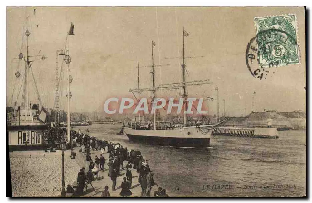Le Havre — Saída de um navio de três mastros — editor N.V. Poort - Frente