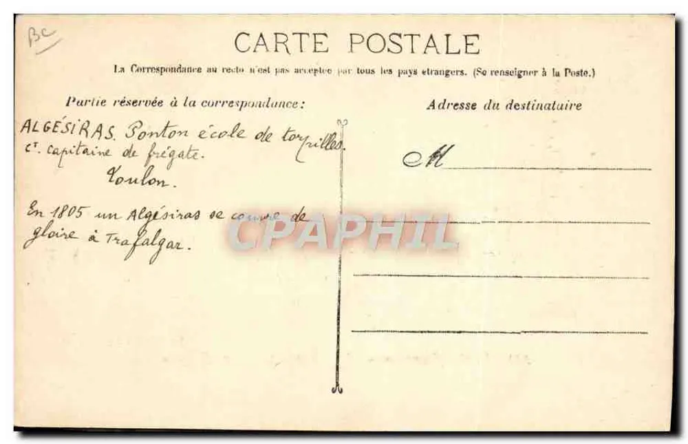 L'Algésiras - Frégate Antiga — Marinha Francesa — Guende fot. Marselha, n°524 - Verso