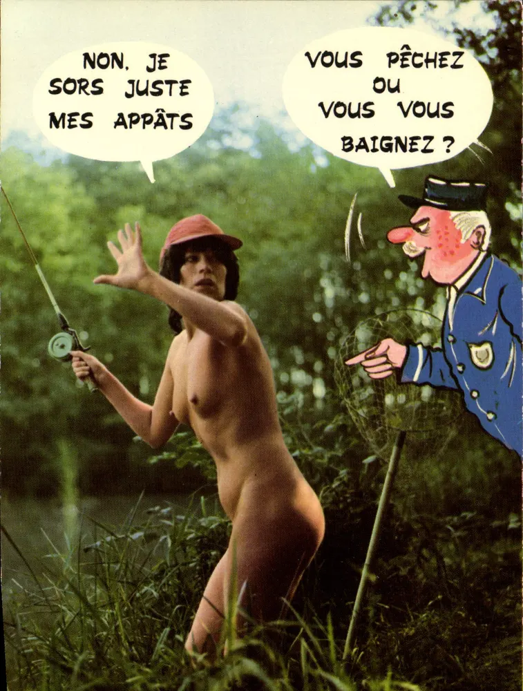 Nudista pescando — humor — Edições LYNAS PARIS, série 410/10 - Frente