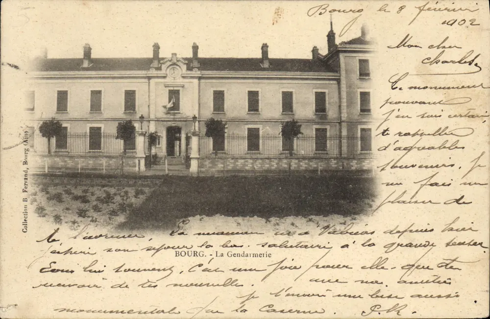 Bourg - La Gendarmerie — éditeur B. Ferrand, Boulogne (Ain) ; n° de série non visible - Frente