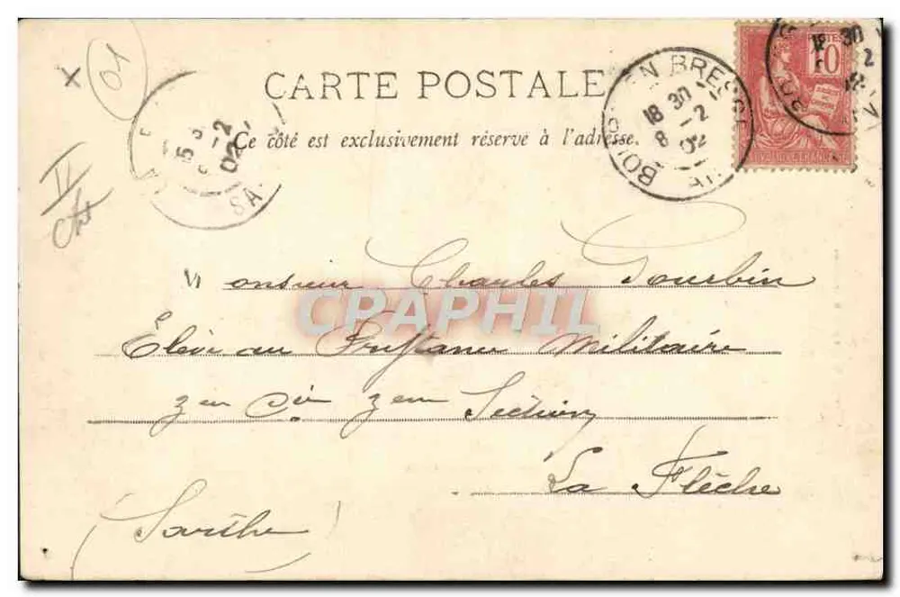 Bourg - La Gendarmerie — éditeur B. Ferrand, Boulogne (Ain) ; n° de série non visible - Verso