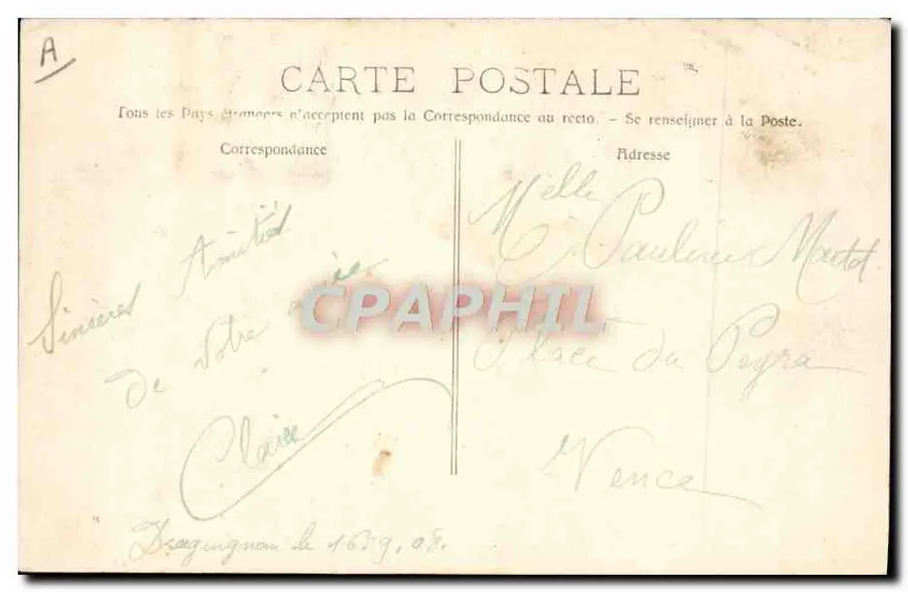 Draguignan - A Gendarmeria — Edição Villy, Draguignan - Verso