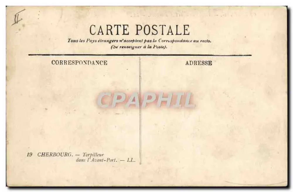 Cherbourg — Torpedoboot im Avant-Port — L.I. - Rückseite