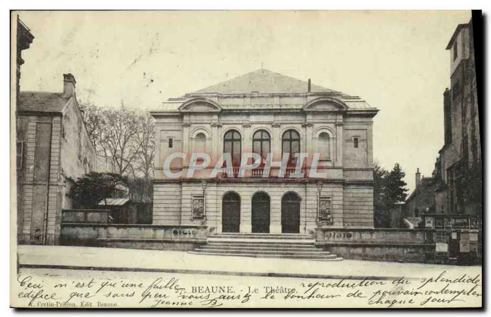 Beaune - O Teatro — reprodução do magnífico edifício que sem dúvida você teria o prazer de contemplar — A. Cretin-Pelton, Edit. Beaune - Frente