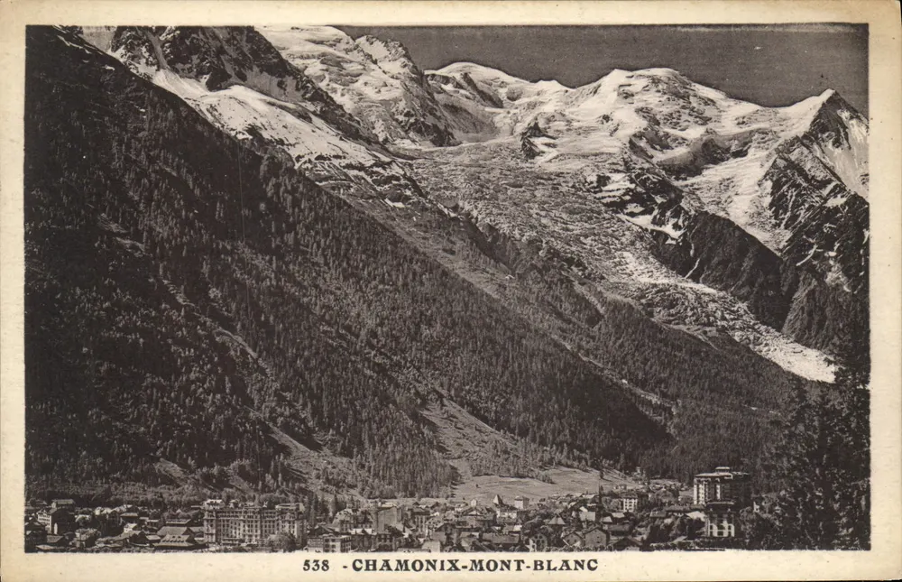 Chamonix-Mont-Blanc — vista panorâmica das montanhas nevadas — L. Morand, Mègevè (Haute-Savoie) - Frente
