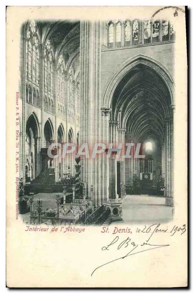 Interior da Abadia de Saint-Denis — vista da nave — Editor P. S. & D. n° 714 - Frente