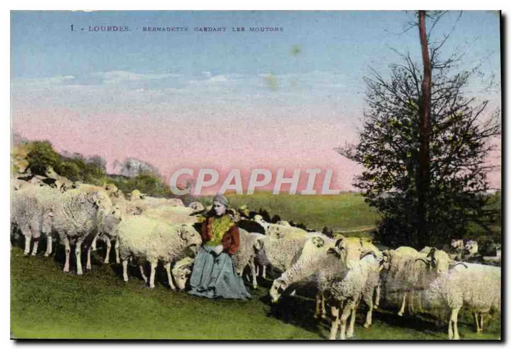 Lourdes - Bernadette pastoreando ovelhas — Fotoquímica Labonche & Cie, Toulouse - Frente