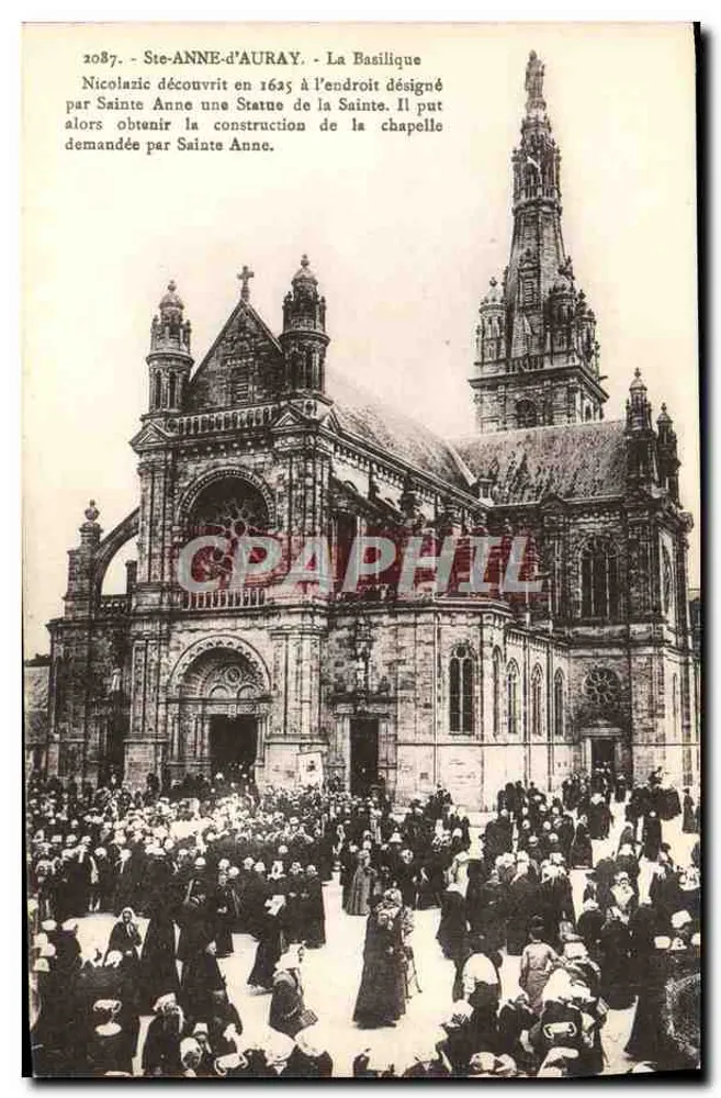 Ste-ANNE-d'AURAY - A Basílica — legenda sobre a descoberta da estátua de Santa Ana em 1635 — editor Laurent-jeu, Rennes - Frente