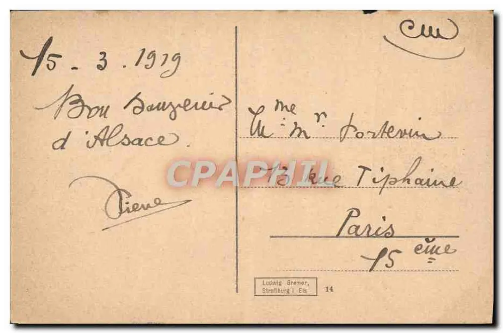 Strasbourg I. Els. — Tribunal de Terras e de Registros — editor Ludwig Bremer, n°14 - Verso