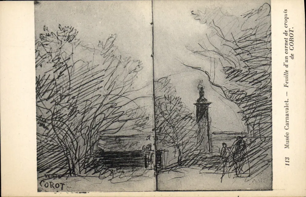 Blatt aus einem Skizzenbuch von Corot — Museum Carnavalet — Verleger A. Moutet, Nr. 113 - Vorderseite