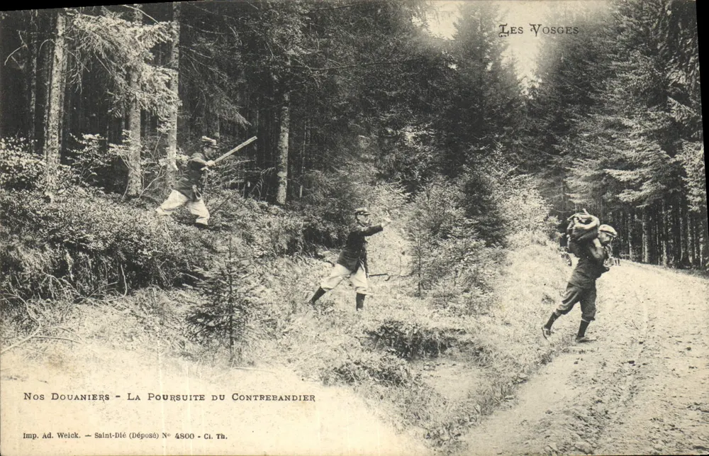 Die Vosgien — Unsere Zollbeamten — Die Verfolgung des Schmugglers — Imp. Ad. Weick, Saint-Dié, Nr. 4800 - Vorderseite