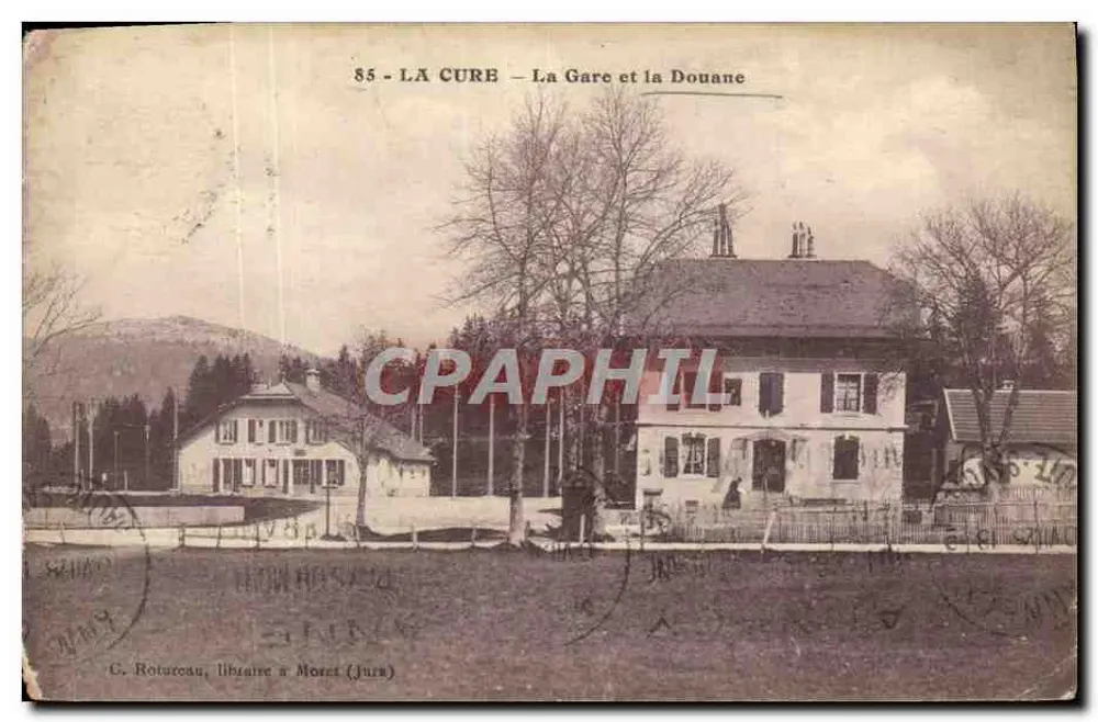 La Cure — La Stazione e la Dogana — G. Rotureau, libraio a Moret (Jura) - Recto