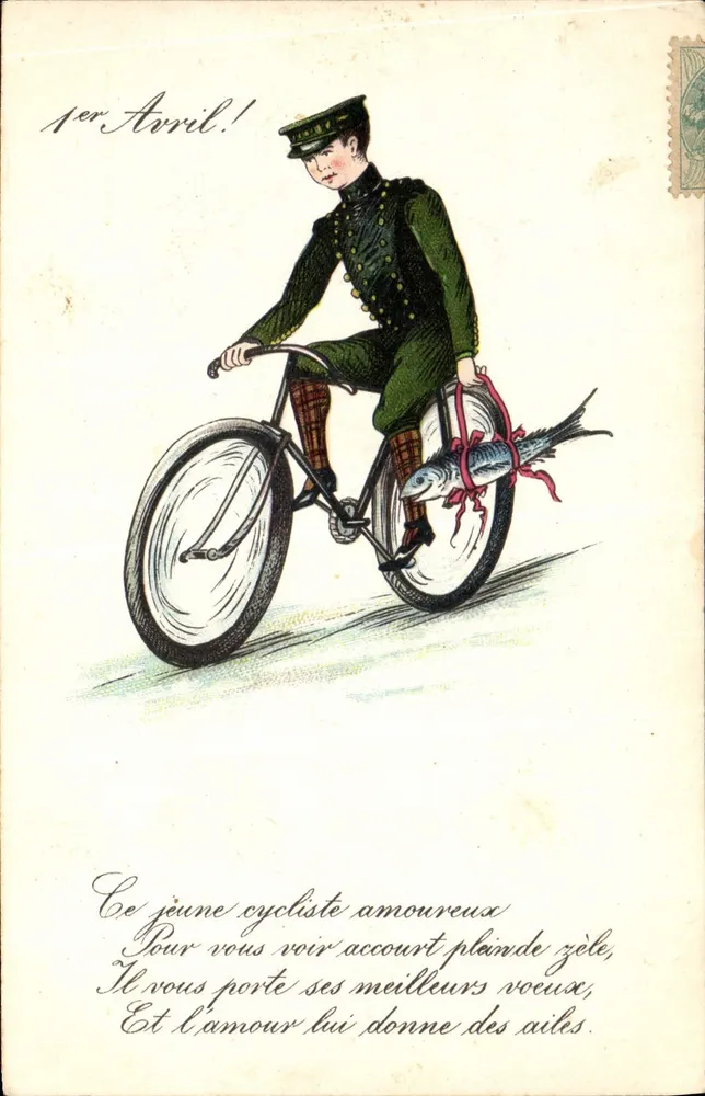 Giovane ciclista innamorato — 1° Aprile — editore non visibile - Recto