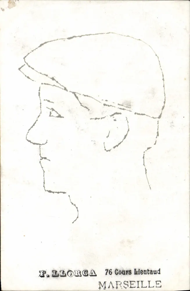 Retrato de perfil — desenho a lápis — F. Llorca, 76 Cours Lieutaud, Marselha - Frente