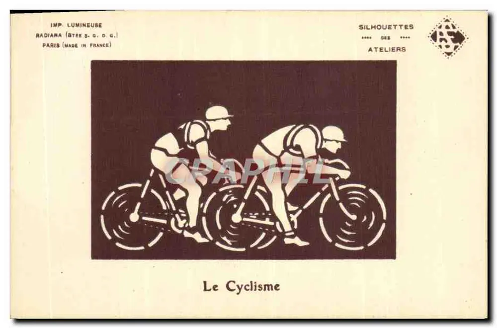 O Ciclismo — Silhuetas dos Ateliers — Imp. Lumineuse Radiana, Paris - Frente