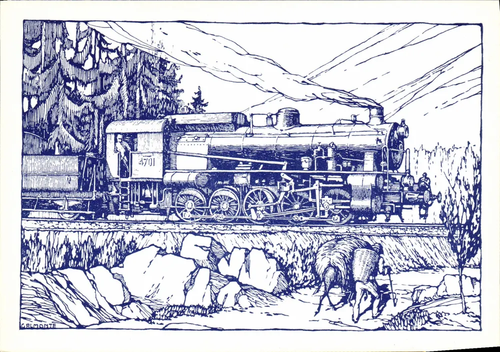 Locomotiva a vapor Gr. 470 F.S. — Rodiggio 0-5-0 — TYPO-LITOGRAFIA ROMA - Frente