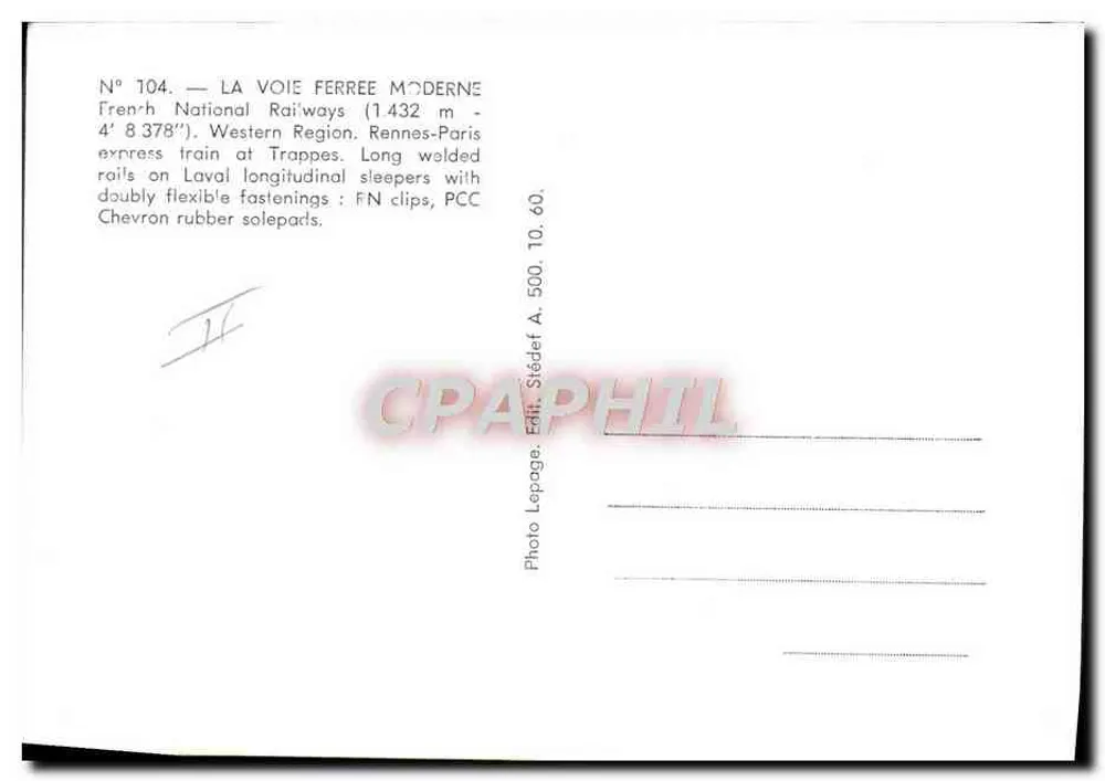 Train express à Trappes — French National Railways — Éditeur Stédef, n° 104 - Verso