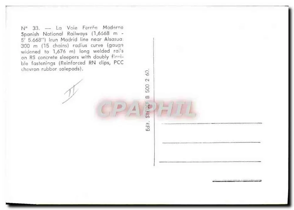 Spanische Eisenbahnlinie nahe Alasua — Verlag STUDEF B 500 2 60 - Rückseite