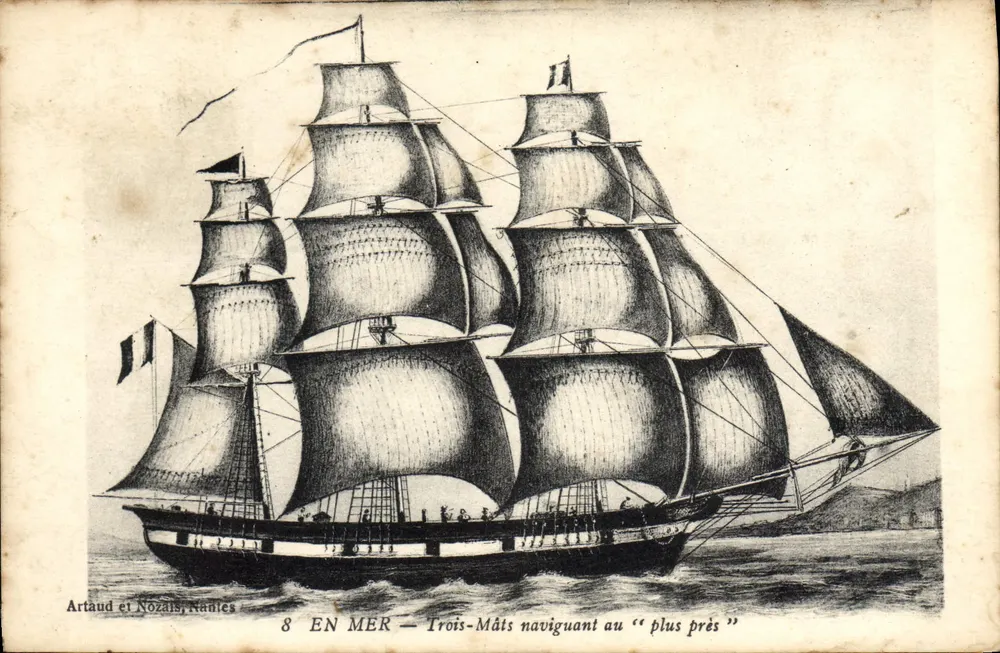 Dreimastiges Schiff — Auf See — unter "Plus près" — Artaud et Nozais, Nantes, Nr. 8 - Vorderseite