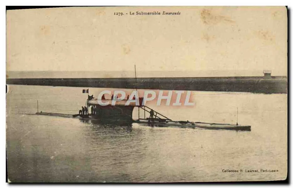 O Submersível Emeraude — n° 1279 — Coleção H. Laurent, Port-Louis - Frente
