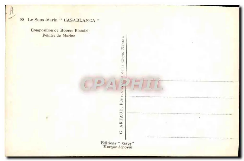 O Submarino "CASABLANCA" — Composição de Robert Blondel — Edições Gaby, Nantes - Verso