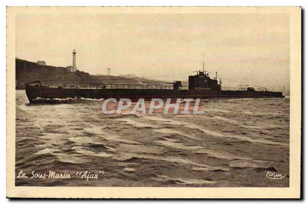 O Submarino "Ajax" — fotografia em preto e branco — editor Helio-Graphie Combier, n°20 - Frente