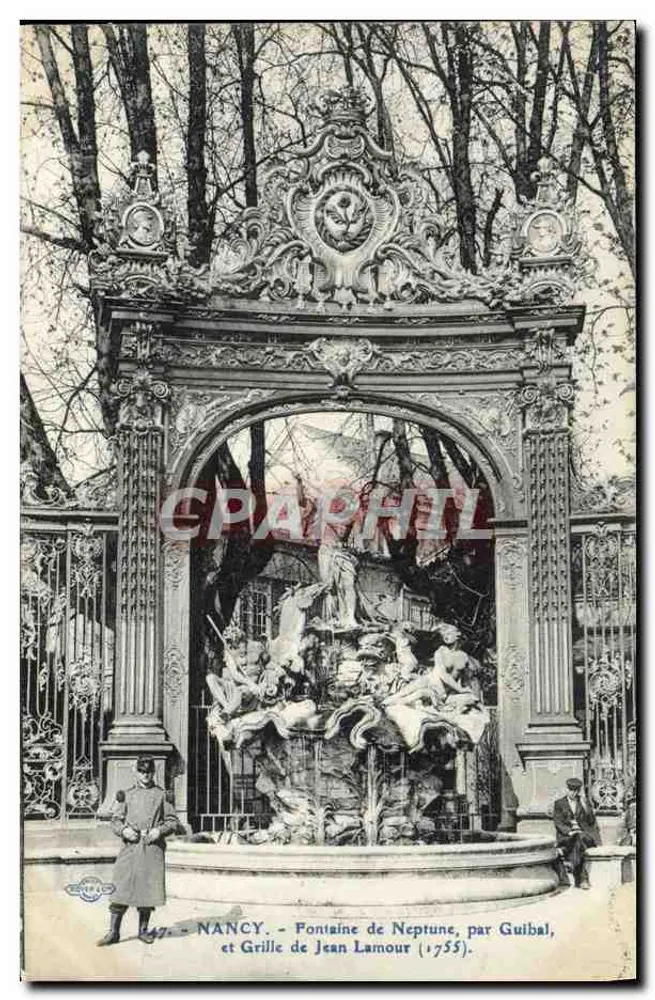 Nancy - Fontäne des Neptun, von Guibal, und Gitter von Jean Lamour (1755) - Vorderseite