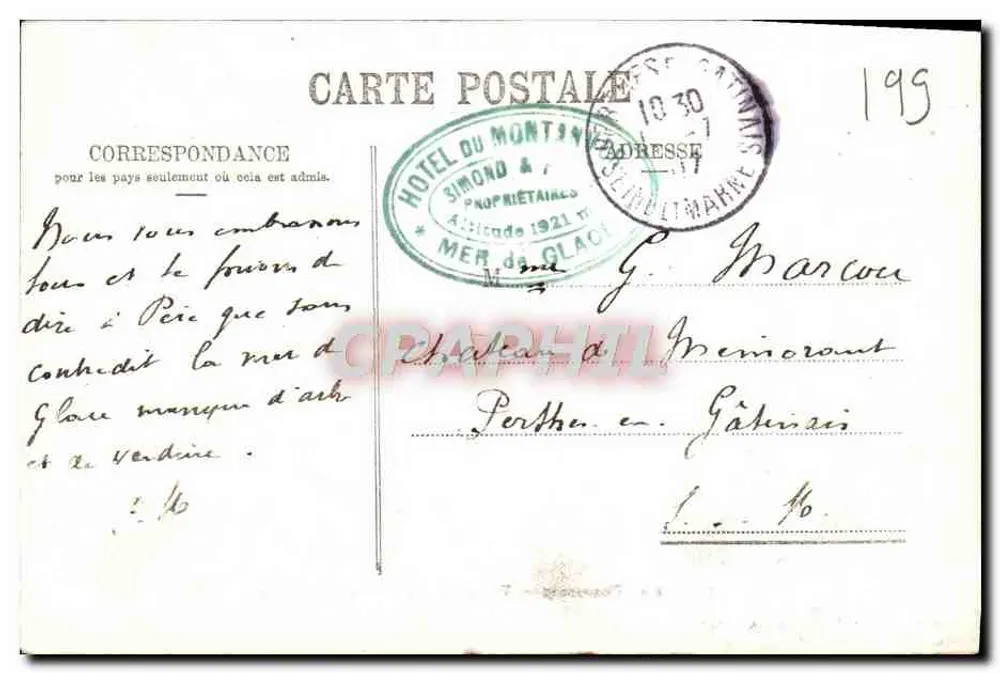 Chamonix — Traversée da Mer de Glace — J.J. 544 b, Editor Genebra - Verso