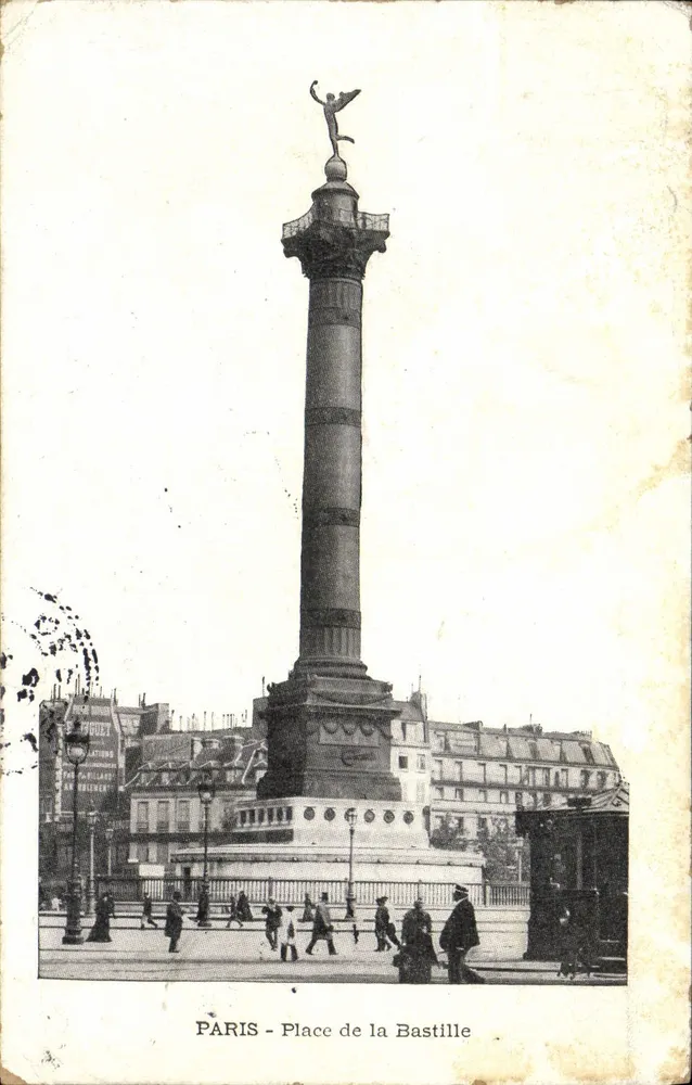 Paris - Place de la Bastille — coluna da Bastilha com estátua, editor H. Bocquet, número de série não visível - Frente