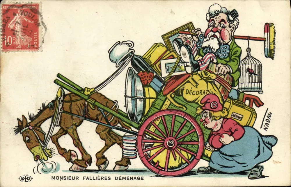 Herr Fallières zieht um — Karikatur — Verlag B.P.D. und NADAL - Vorderseite