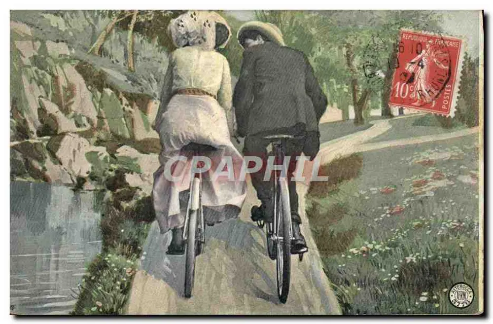 Zwei Radfahrer im Landschaftsbild — Verlag 'Lithographies' Nr. 69 - Vorderseite