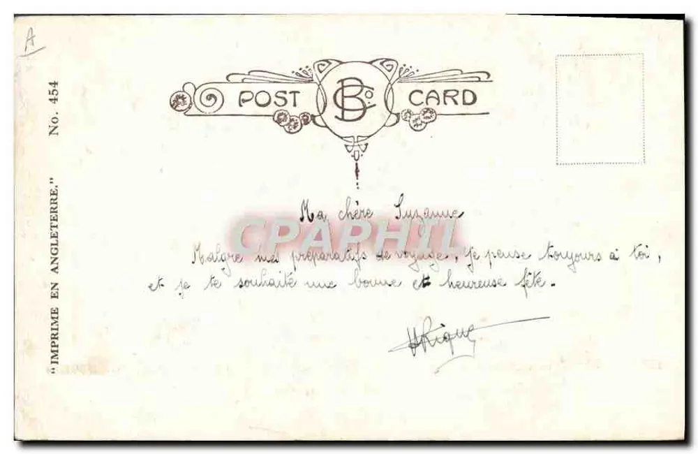 Dois crianças em um tandem — D. TEMPEST — Impresso na Inglaterra, No. 454 - Verso