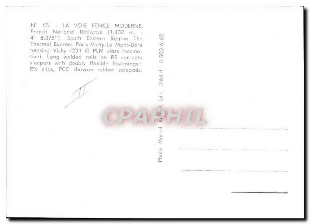 भाप ट्रेन 231 G PLM — पेरिस-विची-ले मॉंट-डोर — प्रकाशक मार्सेल, संख्या 65 - पीछे