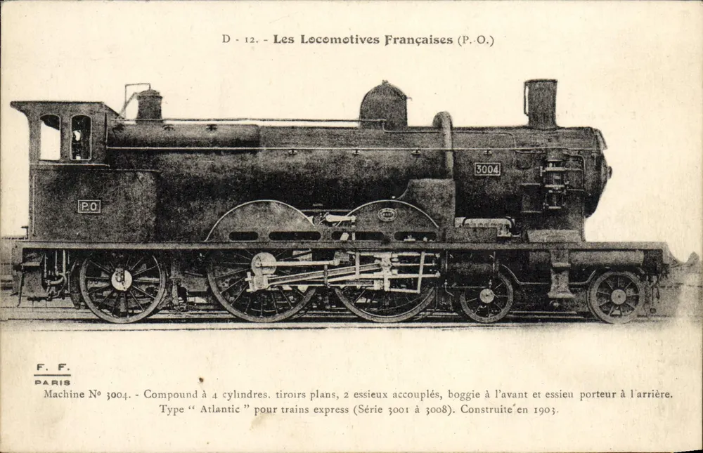 Locomotiva Francesa Tipo Atlantic — Máquina N° 3004 — Série 3001 a 3008 — F. F. Paris - Frente