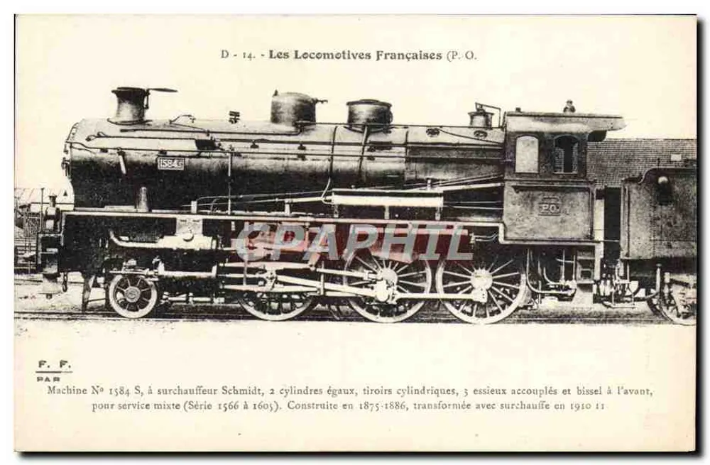 Máquina No 1584 S — sobrecalentador Schmidt — As Locomotivas Francesas (P.O.) - Frente