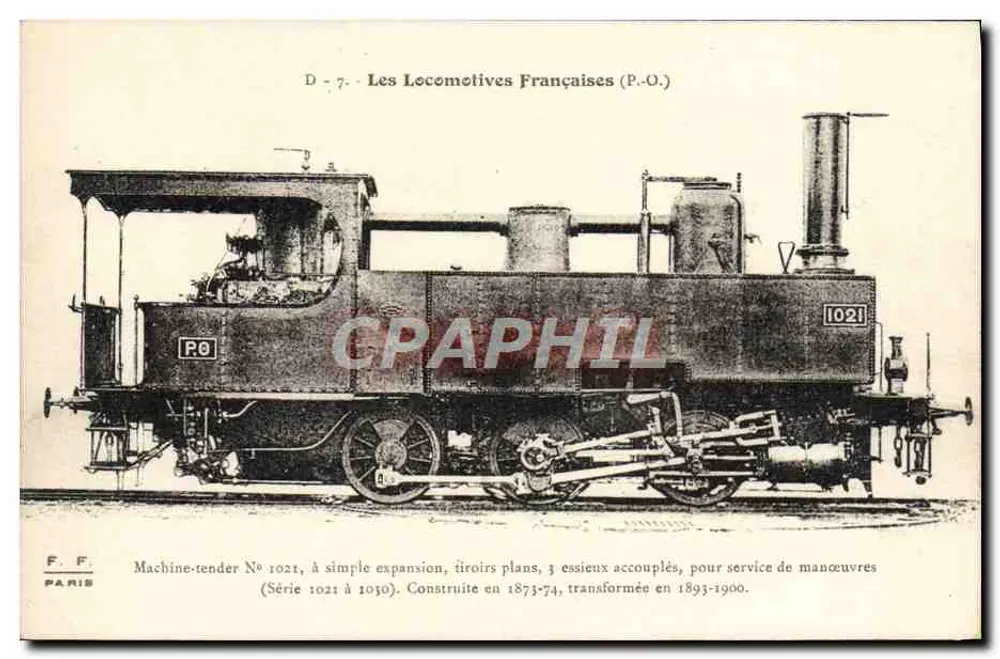 Máquina-tender n° 1021 — As Locomotivas Francesas (P.O.) — F. F. Paris - Frente