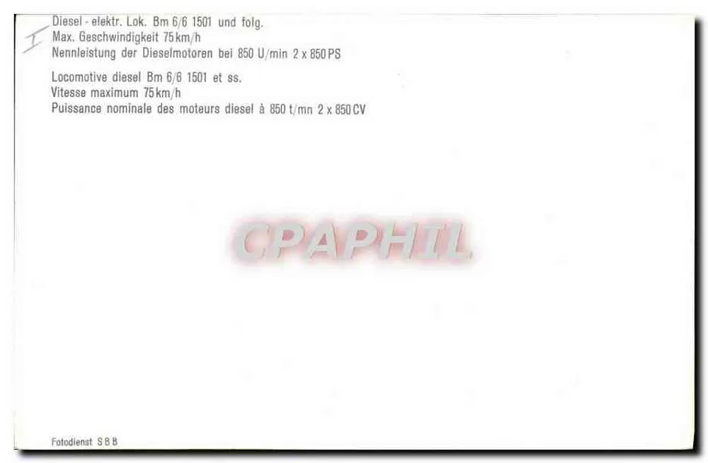 Dampflok SBB-CFF 1502 — Serie Bm 6/6 — Fotodienst SBB - Rückseite