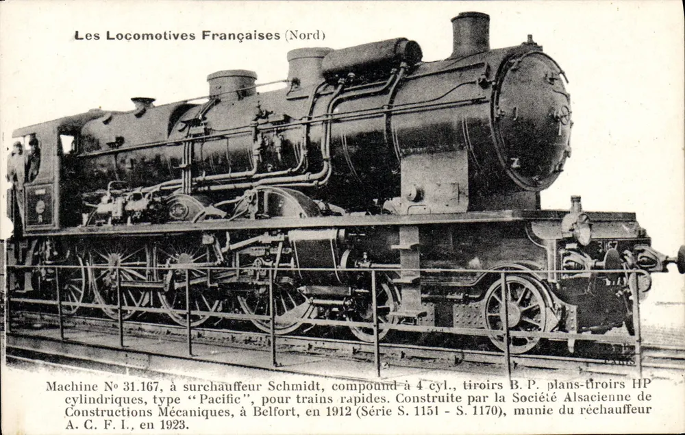 Locomotiva francesa tipo "Pacific" — Máquina N° 31.167 — Sociedade Alsaciana de Construções Mecânicas, Belfort - Frente