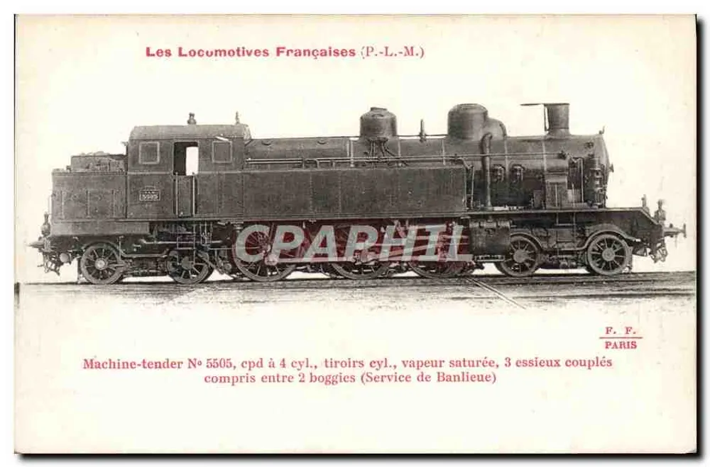 Locomotiva-tender n° 5505 — Serviço de Subúrbio — F. F. PARIS - Frente