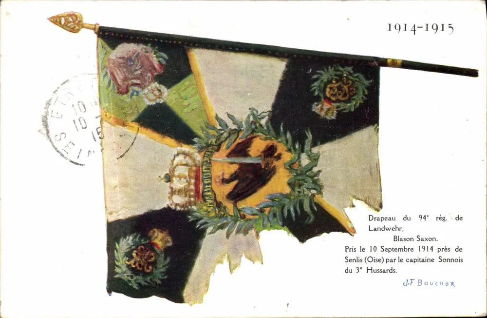 Flagge des 94. Landwehr-Regiments — Sächsische Wappen — nahe Senlis — J.F. Bouchor - Vorderseite