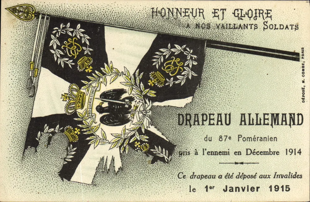 Deutsches Flagge des 87. Pommern — Von dem Feind im Dezember 1914 erobert — Am 1. Januar 1915 im Invaliden Museum abgelegt — Verleger M. Combe, Paris - Vorderseite