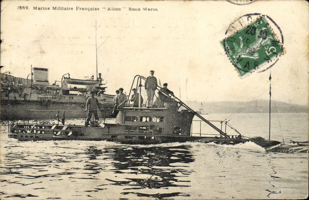 Marine Militaire Française "Alose" Sous Marin — sous-marin en mer avec équipage, éditeur CAROUS-EX, n° 16669 - Frente