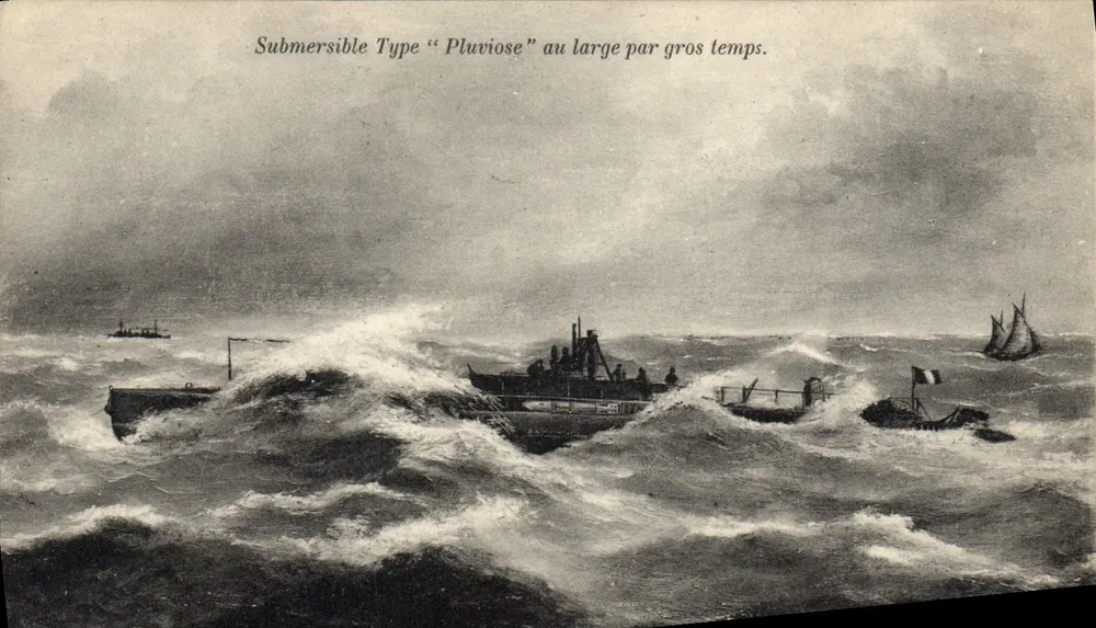Unterseeboot vom Typ "Pluviose" auf hoher See — maritime Illustration — Verleger unbekannt - Vorderseite