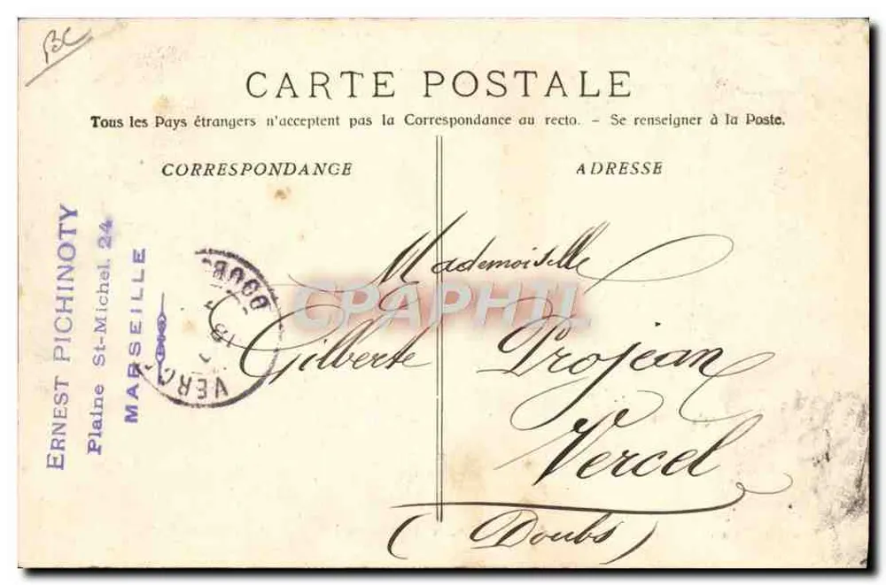 Verlorener U-Boot in Bizerte, 16. Oktober 1906 — A. Bougault, Nr. 482 - Rückseite