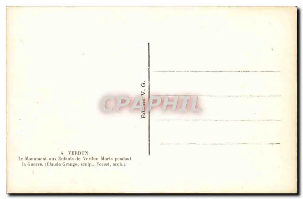Denkmal für die Kinder von Verdun, die während des Krieges starben — Claude Grange, Bildhauer — Ausgabe V.G. - Rückseite