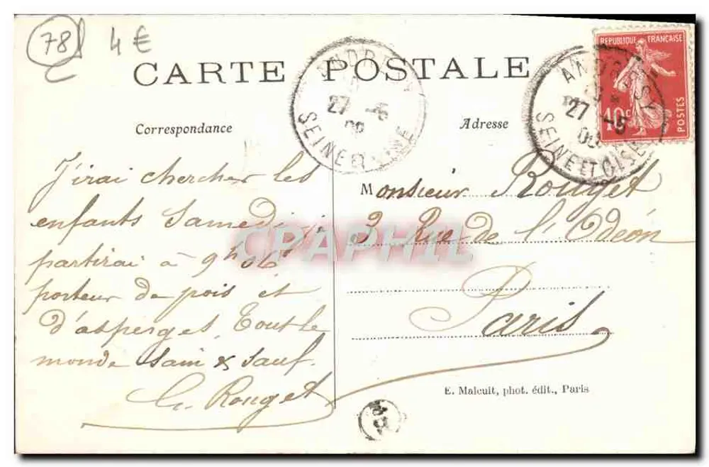 Chevreuse — Schloss La Madeleine — Die Zerstörte Turm — E. M. - Rückseite