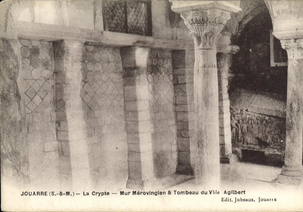 Jouarre (S.-&-M.) — Die Krypta — Merowingischer Mauerabschnitt & Grabmal des wahren Agilbert — Edit. Jubeaux, Jouarre - Vorderseite