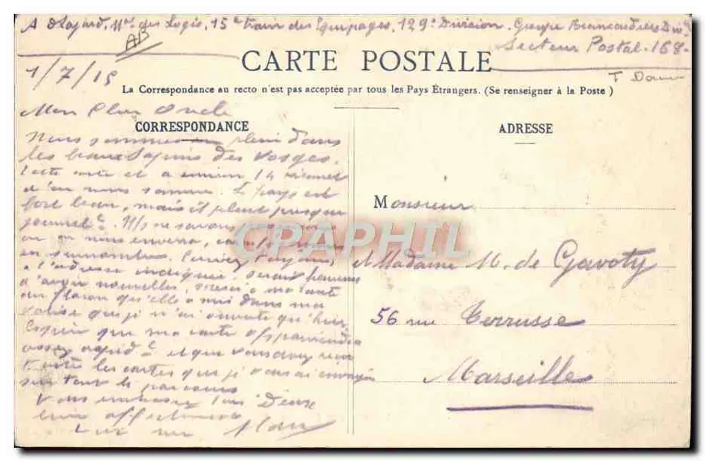 Plainfaing (Vosges) — Escritório das Alfândegas Francesas — imp. ad Weick — Saint-Étienne (Depositado) N° 3715 - Verso
